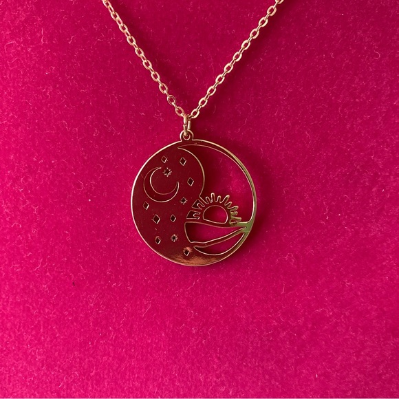 Sun & Moon Pendant Necklace Gold Tone | New No Tags - Picture 5 of 7